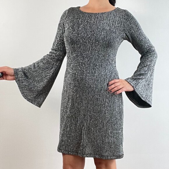Silver Party Dress. Bell Sleeves. Size S. - Picture 4 of 10